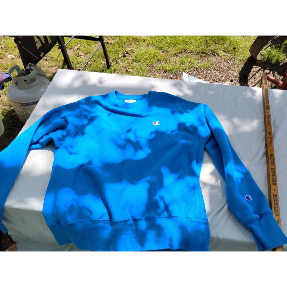 Champion Reverse Weave Blue Fleece Crewneck Pullover Sweatshirt Logo Medium